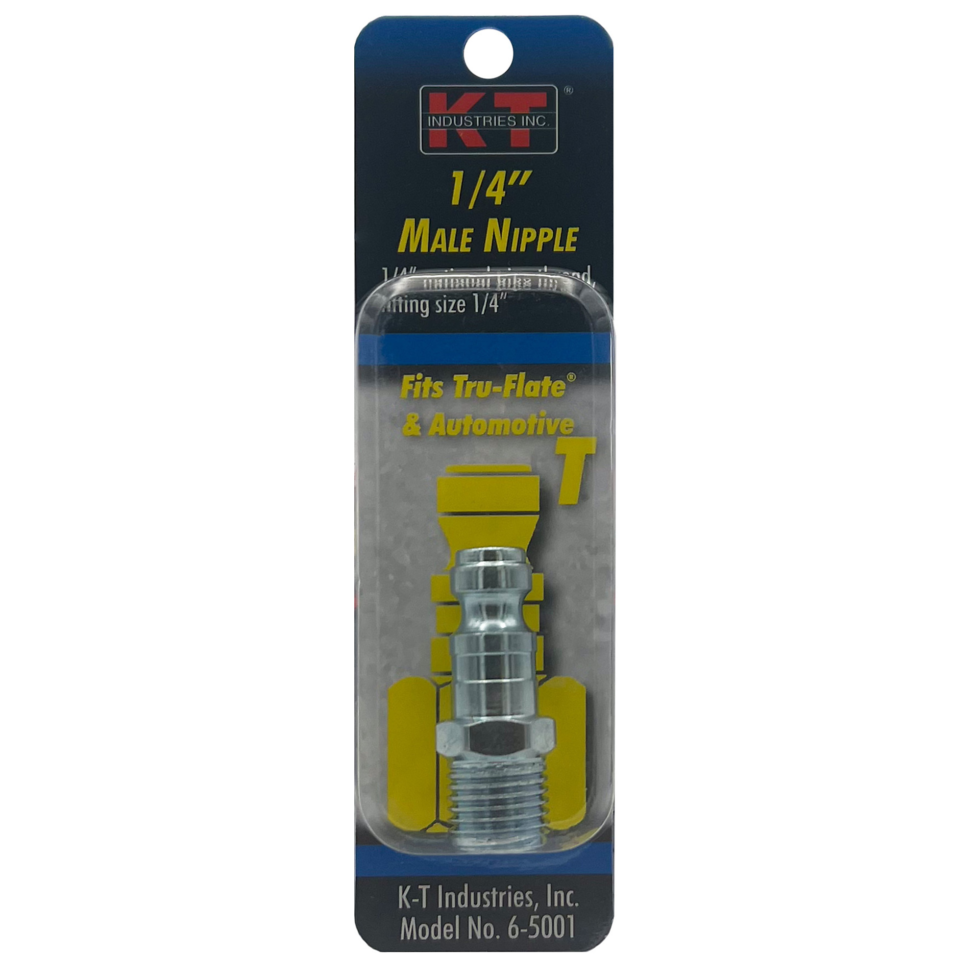 K-T Industries Tru-Flate 1/4in. Male NPT Nipple — Zinc Plated Steel, Model# 6-5001